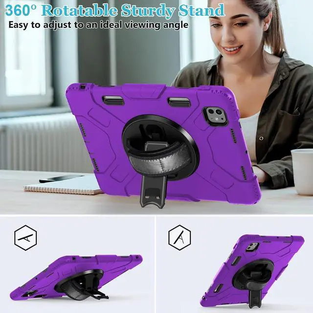 Alt view image 2 of 7 - BONAEVER Case for iPad Pro 11 M4 2024 Model A2836 A2837 A3006 Protective Cover for iPad Pro 11 Inch 5th Generation with Built-in Screen Protector, 360° Rotating Stand, Shoulder Strap, Pencil Holder