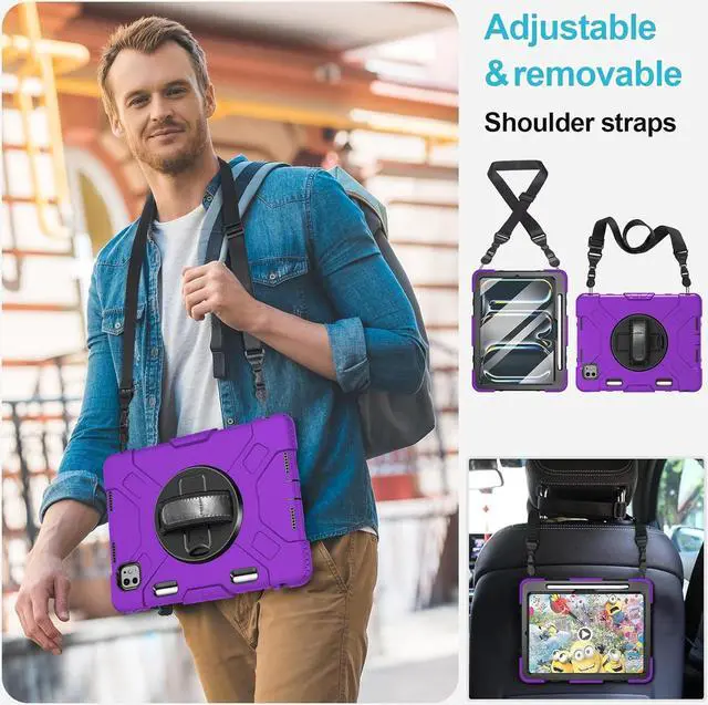 Alt view image 6 of 7 - BONAEVER Case for iPad Pro 11 M4 2024 Model A2836 A2837 A3006 Protective Cover for iPad Pro 11 Inch 5th Generation with Built-in Screen Protector, 360° Rotating Stand, Shoulder Strap, Pencil Holder