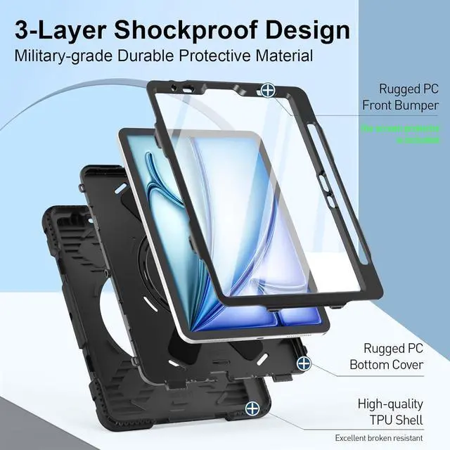 Alt view image 7 of 7 - BONAEVER Case for iPad Air 11 Inch M3 M2 2025 2024, iPad Air 5th / Air 4th Generation Case 2022 2020, iPad Pro 11 2022 - 2018 with Screen Protector/Pen Holder/Rotating Stand/Hand Strap/Shoulder Strap
