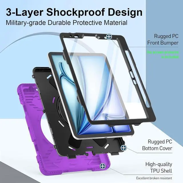 Alt view image 3 of 7 - BONAEVER Case for iPad Air 11 Inch M3 M2 2025 2024, iPad Air 5th / Air 4th Generation Case 2022 2020, iPad Pro 11 2022 - 2018 with Screen Protector/Pen Holder/Rotating Stand/Hand Strap/Shoulder Strap