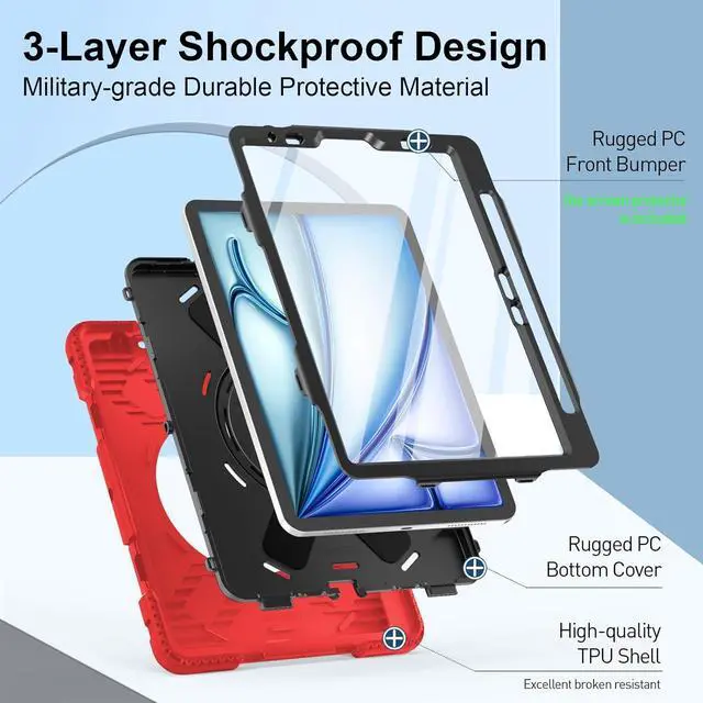 Alt view image 7 of 7 - BONAEVER Case for iPad Air 11 Inch M3 M2 2025 2024, iPad Air 5th / Air 4th Generation Case 2022 2020, iPad Pro 11 2022 - 2018 with Screen Protector/Pen Holder/Rotating Stand/Hand Strap/Shoulder Strap