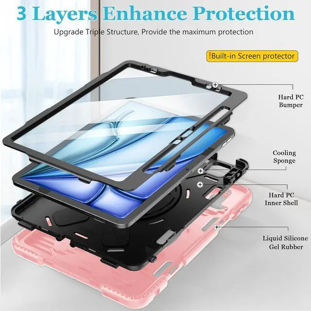 Alt view image 7 of 7 - BONAEVER Case for iPad Air 11 Inch M3 M2 2025 2024, iPad Air 5th / Air 4th Generation Case 2022 2020, iPad Pro 11 2022 - 2018 with Screen Protector/Pen Holder/Rotating Stand/Hand Strap/Shoulder Strap