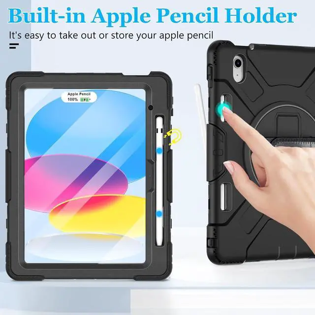 Alt view image 5 of 7 - BONAEVER Case for iPad (A16) 11th Generation 11 Inch 2025, iPad 10th Generation 10.9 inch 2022 Protective Cover with Screen Protector/Pencil Holder/Rotating Stand/Hand Strap/Shoulder Strap