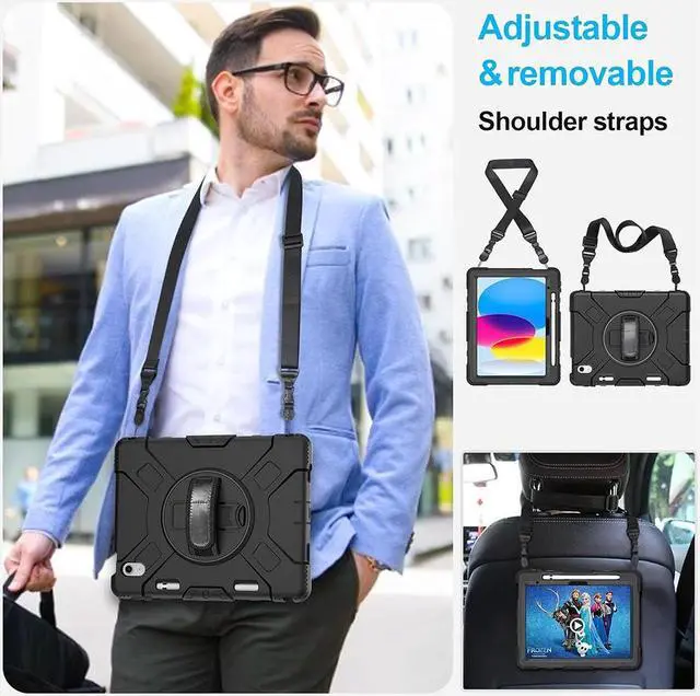 Alt view image 6 of 7 - BONAEVER Case for iPad (A16) 11th Generation 11 Inch 2025, iPad 10th Generation 10.9 inch 2022 Protective Cover with Screen Protector/Pencil Holder/Rotating Stand/Hand Strap/Shoulder Strap