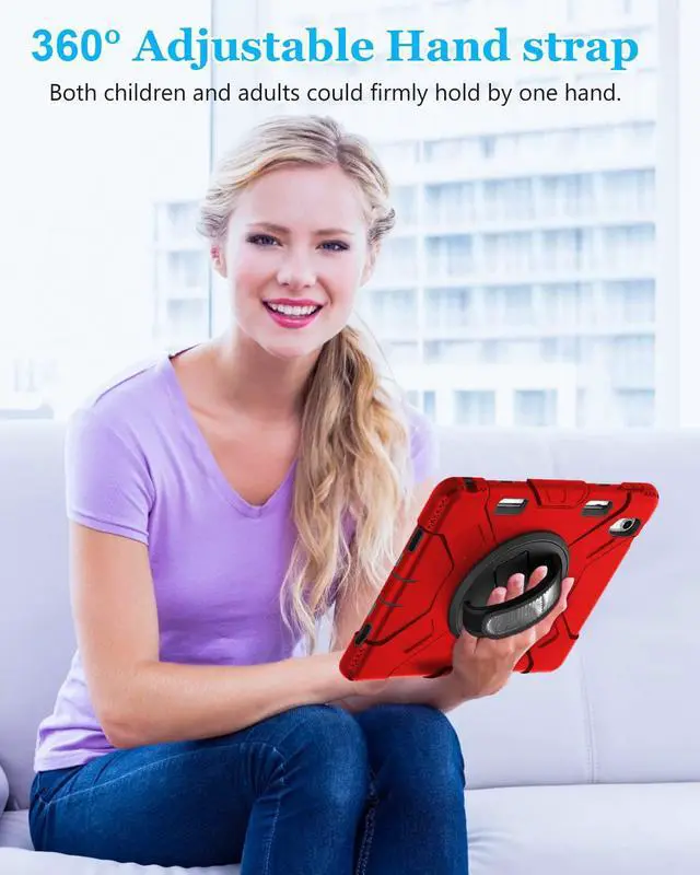 Alt view image 3 of 7 - BONAEVER Case for iPad (A16) 11th Generation 11 Inch 2025, iPad 10th Generation 10.9 inch 2022 Protective Cover with Screen Protector/Pencil Holder/Rotating Stand/Hand Strap/Shoulder Strap Red