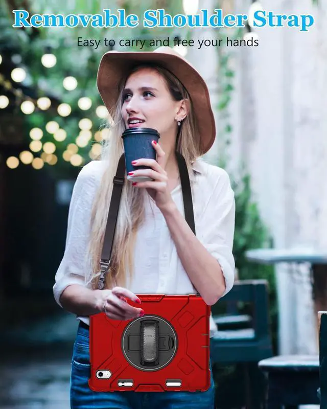Alt view image 6 of 7 - BONAEVER Case for iPad (A16) 11th Generation 11 Inch 2025, iPad 10th Generation 10.9 inch 2022 Protective Cover with Screen Protector/Pencil Holder/Rotating Stand/Hand Strap/Shoulder Strap Red