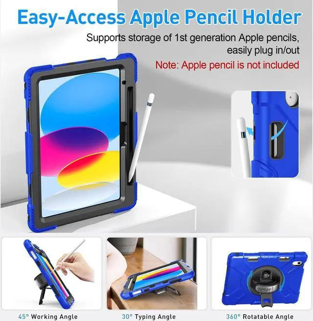 Alt view image 3 of 7 - BONAEVER Case for iPad (A16) 11th Generation 11 Inch 2025, iPad 10th Generation 10.9 inch 2022 Protective Cover with Screen Protector/Pencil Holder/Rotating Stand/Hand Strap/Shoulder Strap Blue