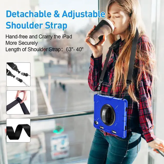Alt view image 6 of 7 - BONAEVER Case for iPad (A16) 11th Generation 11 Inch 2025, iPad 10th Generation 10.9 inch 2022 Protective Cover with Screen Protector/Pencil Holder/Rotating Stand/Hand Strap/Shoulder Strap Blue