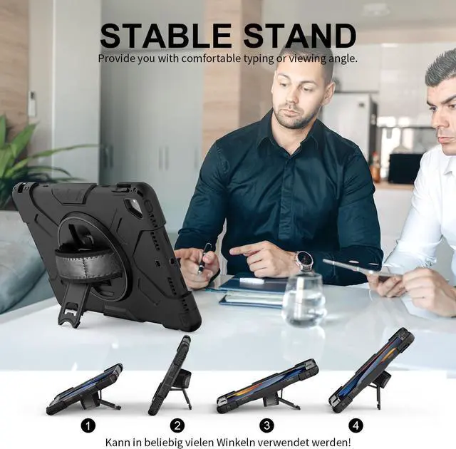 Alt view image 3 of 7 - BONAEVER Case For iPad 9th 8th 7th Generation 10.2 inch with Screen Protector, Shockproof Cover for iPad 10.2 inch 2021 2020 2019 with Pencil Holder, 360° Rotating Hand Strap Kickstand Shoulder Strap