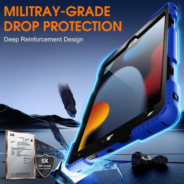 Alt view image 2 of 7 - BONAEVER Case For iPad 9th 8th 7th Generation 10.2 inch with Screen Protector, Shockproof Cover for iPad 10.2 inch 2021 2020 2019 with Pencil Holder, 360° Rotating Hand Strap Kickstand Shoulder Strap