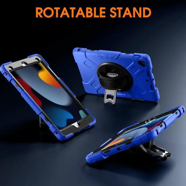 Alt view image 3 of 7 - BONAEVER Case For iPad 9th 8th 7th Generation 10.2 inch with Screen Protector, Shockproof Cover for iPad 10.2 inch 2021 2020 2019 with Pencil Holder, 360° Rotating Hand Strap Kickstand Shoulder Strap