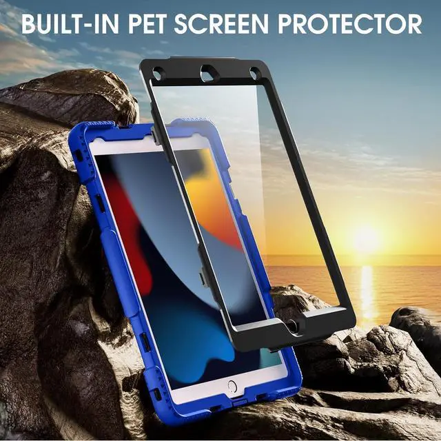 Alt view image 7 of 7 - BONAEVER Case For iPad 9th 8th 7th Generation 10.2 inch with Screen Protector, Shockproof Cover for iPad 10.2 inch 2021 2020 2019 with Pencil Holder, 360° Rotating Hand Strap Kickstand Shoulder Strap
