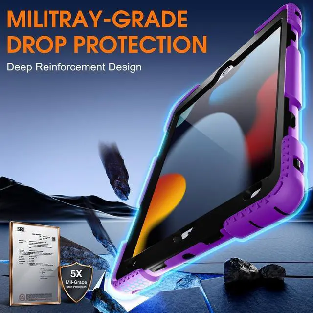 Alt view image 3 of 7 - BONAEVER Case For iPad 9th 8th 7th Generation 10.2 inch with Screen Protector, Shockproof Cover for iPad 10.2 inch 2021 2020 2019 with Pencil Holder, 360° Rotating Hand Strap Kickstand Shoulder Strap
