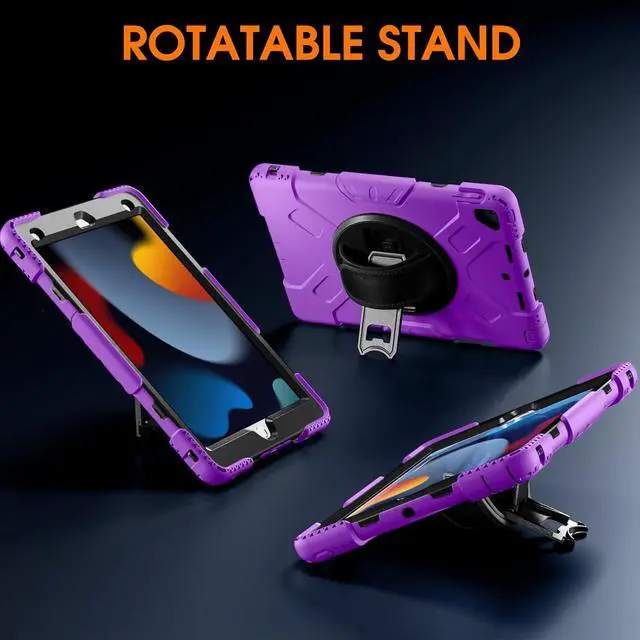Alt view image 2 of 7 - BONAEVER Case For iPad 9th 8th 7th Generation 10.2 inch with Screen Protector, Shockproof Cover for iPad 10.2 inch 2021 2020 2019 with Pencil Holder, 360° Rotating Hand Strap Kickstand Shoulder Strap