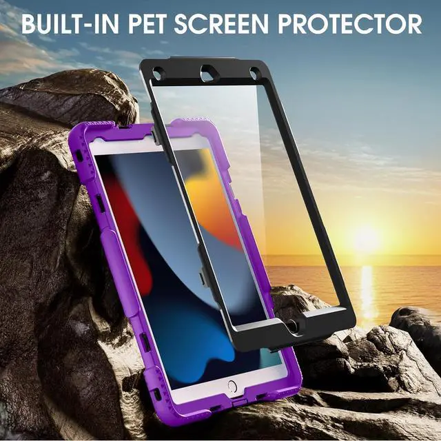 Alt view image 7 of 7 - BONAEVER Case For iPad 9th 8th 7th Generation 10.2 inch with Screen Protector, Shockproof Cover for iPad 10.2 inch 2021 2020 2019 with Pencil Holder, 360° Rotating Hand Strap Kickstand Shoulder Strap