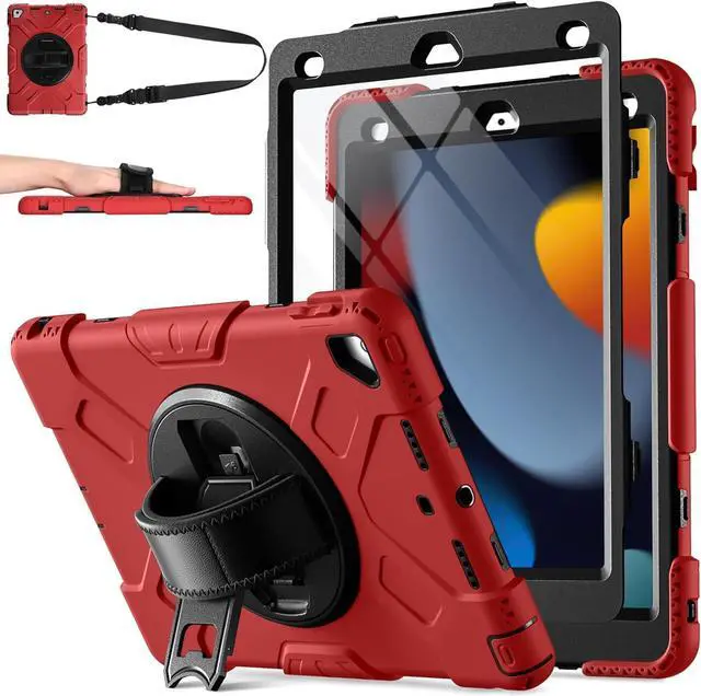 Main image of BONAEVER Case For iPad 9th 8th 7th Generation 10.2 inch with Screen Protector, Shockproof Cover for iPad 10.2 inch 2021 2020 2019 with Pencil Holder, 360° Rotating Hand Strap Kickstand Shoulder Strap