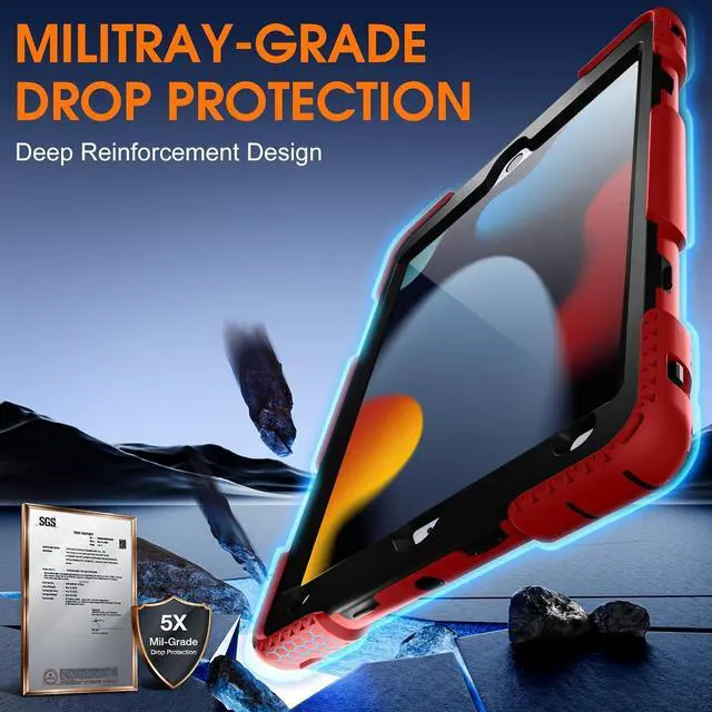 Alt view image 2 of 7 - BONAEVER Case For iPad 9th 8th 7th Generation 10.2 inch with Screen Protector, Shockproof Cover for iPad 10.2 inch 2021 2020 2019 with Pencil Holder, 360° Rotating Hand Strap Kickstand Shoulder Strap