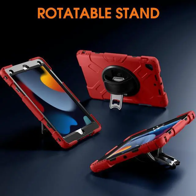 Alt view image 4 of 7 - BONAEVER Case For iPad 9th 8th 7th Generation 10.2 inch with Screen Protector, Shockproof Cover for iPad 10.2 inch 2021 2020 2019 with Pencil Holder, 360° Rotating Hand Strap Kickstand Shoulder Strap