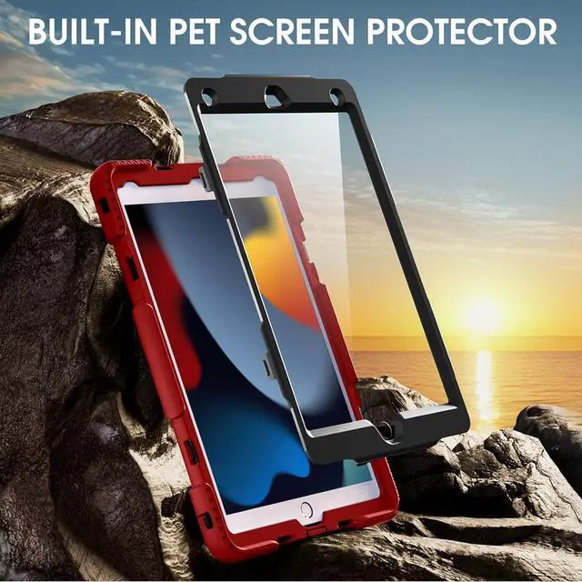 Alt view image 7 of 7 - BONAEVER Case For iPad 9th 8th 7th Generation 10.2 inch with Screen Protector, Shockproof Cover for iPad 10.2 inch 2021 2020 2019 with Pencil Holder, 360° Rotating Hand Strap Kickstand Shoulder Strap