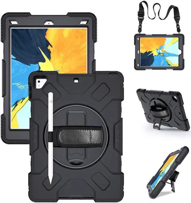 Main image of BONAEVER Case for iPad 6th 5th Generation 9.7 inch 2018 2017 / iPad Pro 9.7 / iPad Air 2 Protective Cover with 360° Rotating Stand, Hand/Shoulder Strap, Pencil Holder