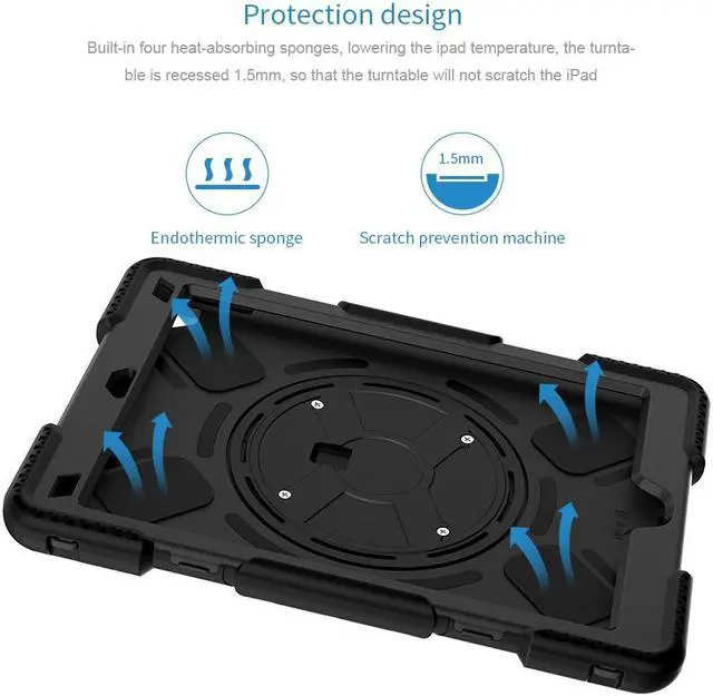 Alt view image 7 of 7 - BONAEVER Case for iPad 6th 5th Generation 9.7 inch 2018 2017 / iPad Pro 9.7 / iPad Air 2 Protective Cover with 360° Rotating Stand, Hand/Shoulder Strap, Pencil Holder
