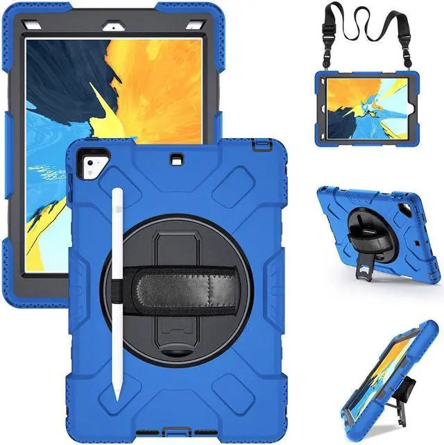 Main image of BONAEVER Case for iPad 6th 5th Generation 9.7 inch 2018 2017 / iPad Pro 9.7 / iPad Air 2 Protective Cover with 360° Rotating Stand, Hand/Shoulder Strap, Pencil Holder Blue