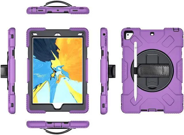 Alt view image 7 of 7 - BONAEVER Case for iPad 6th 5th Generation 9.7 inch 2018 2017 / iPad Pro 9.7 / iPad Air 2 Protective Cover with 360° Rotating Stand, Hand/Shoulder Strap, Pencil Holder Purple