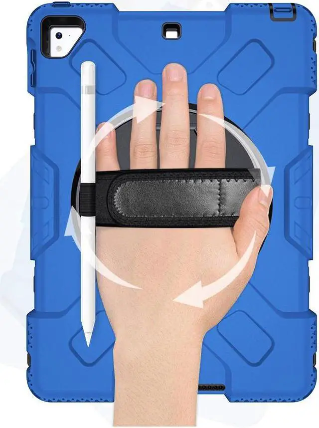 Alt view image 4 of 7 - BONAEVER Case for iPad 6th 5th Generation 9.7 inch 2018 2017 / iPad Pro 9.7 / iPad Air 2 Protective Cover with 360° Rotating Stand, Hand/Shoulder Strap, Pencil Holder Blue
