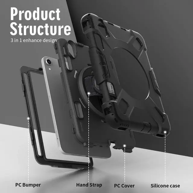 Alt view image 7 of 7 - BONAEVER Case for iPad Mini 7 (A17 Pro) 2024 / iPad Mini 6 8.3 inch 2021 Protective Cover with 360° Rotating Stand, Hand/Shoulder Strap, Pencil Holder