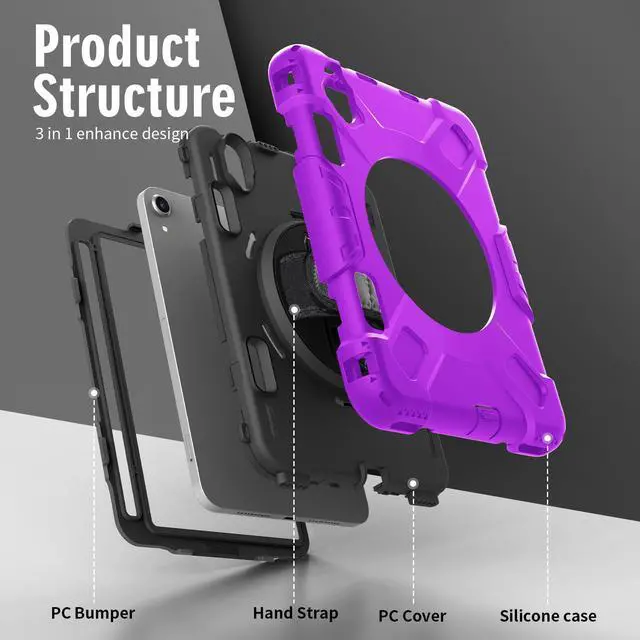 Alt view image 7 of 7 - BONAEVER Case for iPad Mini 7 (A17 Pro) 2024 / iPad Mini 6 8.3 inch 2021 Protective Cover with 360° Rotating Stand, Hand/Shoulder Strap, Pencil Holder Purple
