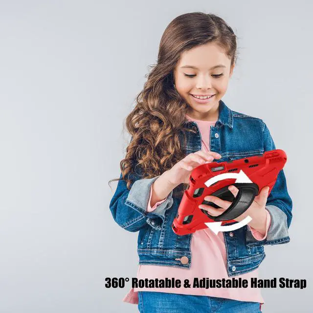 Alt view image 3 of 7 - BONAEVER Case for iPad Mini 7 (A17 Pro) 2024 / iPad Mini 6 8.3 inch 2021 Protective Cover with 360° Rotating Stand, Hand/Shoulder Strap, Pencil Holder Red