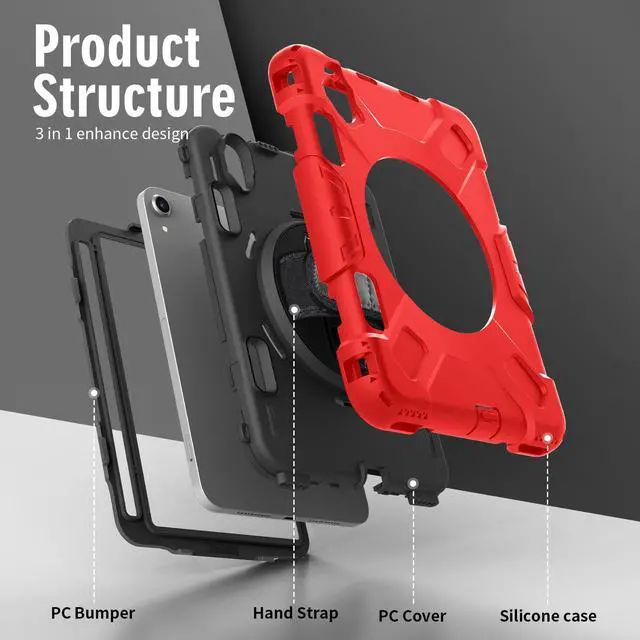 Alt view image 7 of 7 - BONAEVER Case for iPad Mini 7 (A17 Pro) 2024 / iPad Mini 6 8.3 inch 2021 Protective Cover with 360° Rotating Stand, Hand/Shoulder Strap, Pencil Holder Red