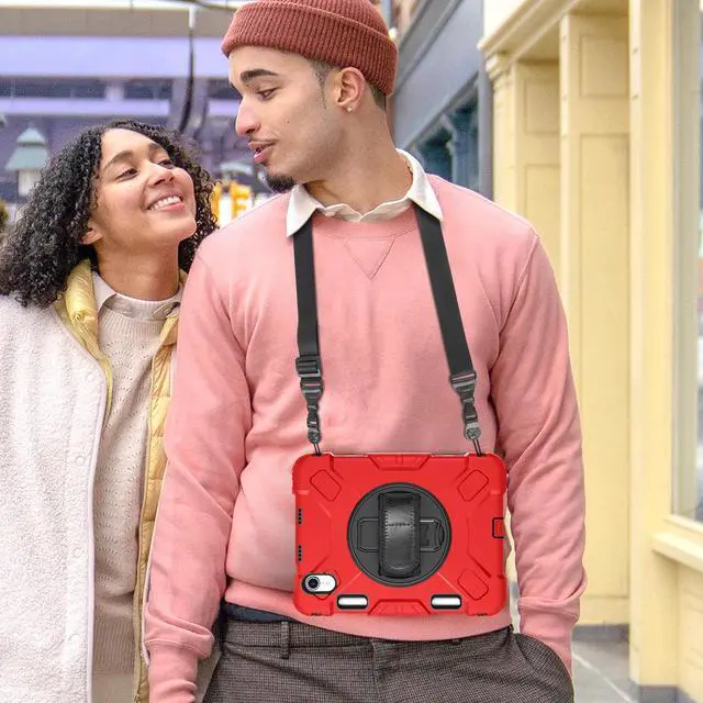 Alt view image 6 of 7 - BONAEVER Case for iPad Mini 7 (A17 Pro) 2024 / iPad Mini 6 8.3 inch 2021 Protective Cover with 360° Rotating Stand, Hand/Shoulder Strap, Pencil Holder Red