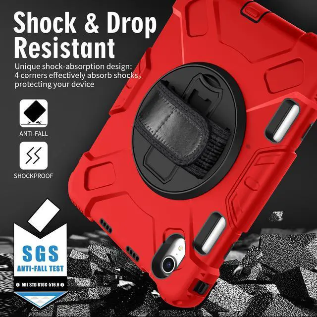 Alt view image 4 of 7 - BONAEVER Case for iPad Mini 7 (A17 Pro) 2024 / iPad Mini 6 8.3 inch 2021 Protective Cover with 360° Rotating Stand, Hand/Shoulder Strap, Pencil Holder Red