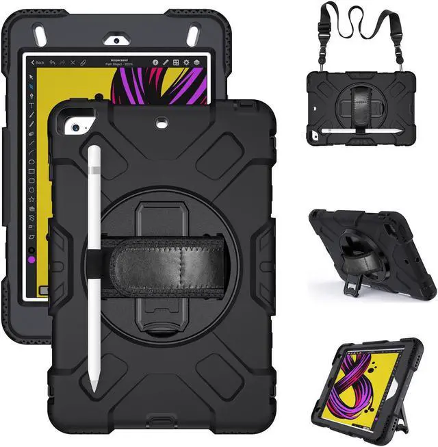 Main image of BONAEVER iPad Mini 5 Case, iPad Mini 4 Case, Protective Rugged Cover with Pencil Holder, Hand Strap, Kickstand, Shoulder Strap for iPad Mini 5th/4th Gen 7.9 Inch for Kids