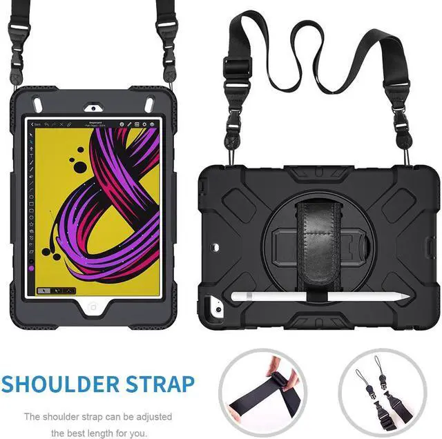 Alt view image 6 of 7 - BONAEVER iPad Mini 5 Case, iPad Mini 4 Case, Protective Rugged Cover with Pencil Holder, Hand Strap, Kickstand, Shoulder Strap for iPad Mini 5th/4th Gen 7.9 Inch for Kids