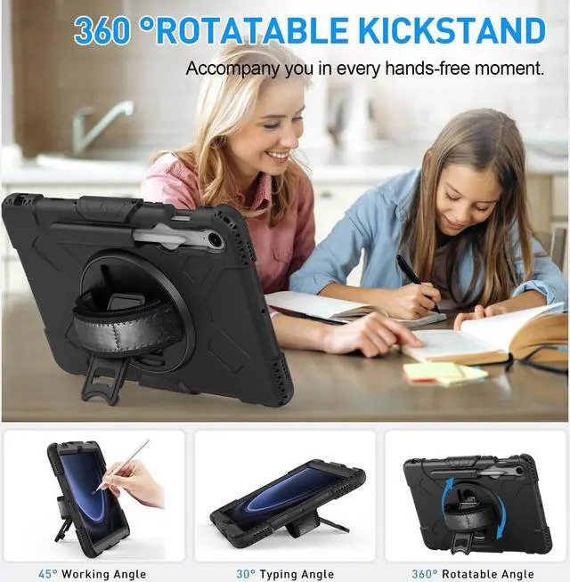 Alt view image 3 of 7 - BONAEVER Case for Samsung Galaxy Tab S10 Lite/ S10 FE/ S9 FE 5G 10.9 Inch / Tab S9 11 Inch with Screen Protector Pencil Holder [360 Rotating Hand Strap] & Stand, ShockProof Protective Cover