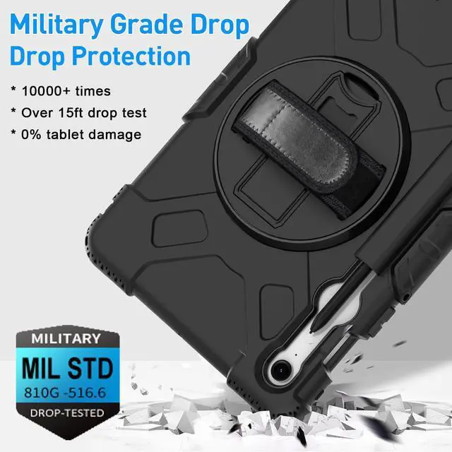 Alt view image 4 of 7 - BONAEVER Case for Samsung Galaxy Tab S10 Lite/ S10 FE/ S9 FE 5G 10.9 Inch / Tab S9 11 Inch with Screen Protector Pencil Holder [360 Rotating Hand Strap] & Stand, ShockProof Protective Cover