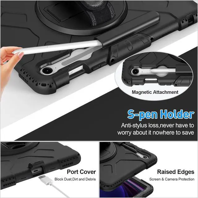 Alt view image 5 of 7 - BONAEVER Case for Samsung Galaxy Tab S10 Lite/ S10 FE/ S9 FE 5G 10.9 Inch / Tab S9 11 Inch with Screen Protector Pencil Holder [360 Rotating Hand Strap] & Stand, ShockProof Protective Cover