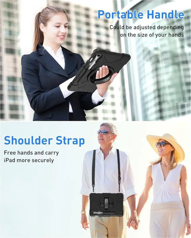 Alt view image 6 of 7 - BONAEVER Case for Samsung Galaxy Tab S10 Lite/ S10 FE/ S9 FE 5G 10.9 Inch / Tab S9 11 Inch with Screen Protector Pencil Holder [360 Rotating Hand Strap] & Stand, ShockProof Protective Cover