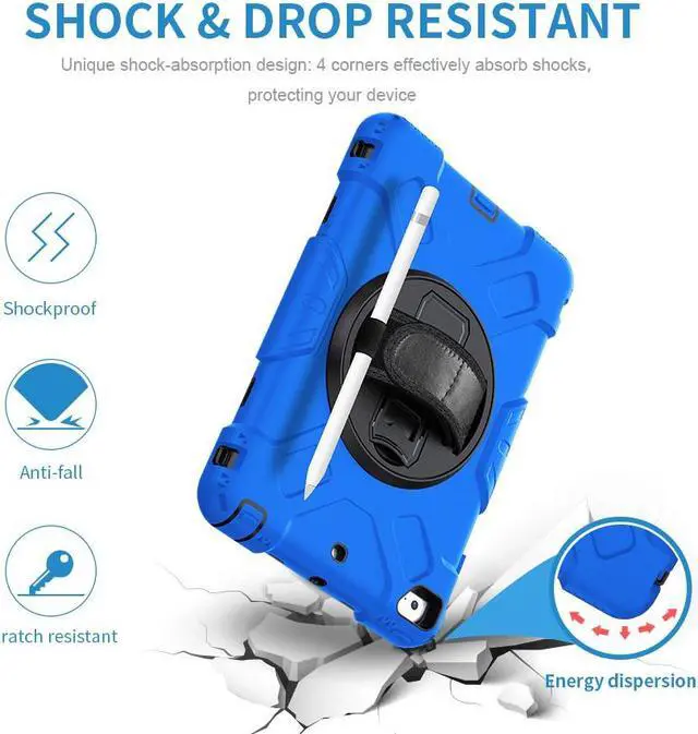 Alt view image 2 of 7 - BONAEVER iPad Mini 5 Case, iPad Mini 4 Case, Protective Rugged Cover with Pencil Holder, Hand Strap, Kickstand, Shoulder Strap for iPad Mini 5th/4th Gen 7.9 Inch for Kids Blue