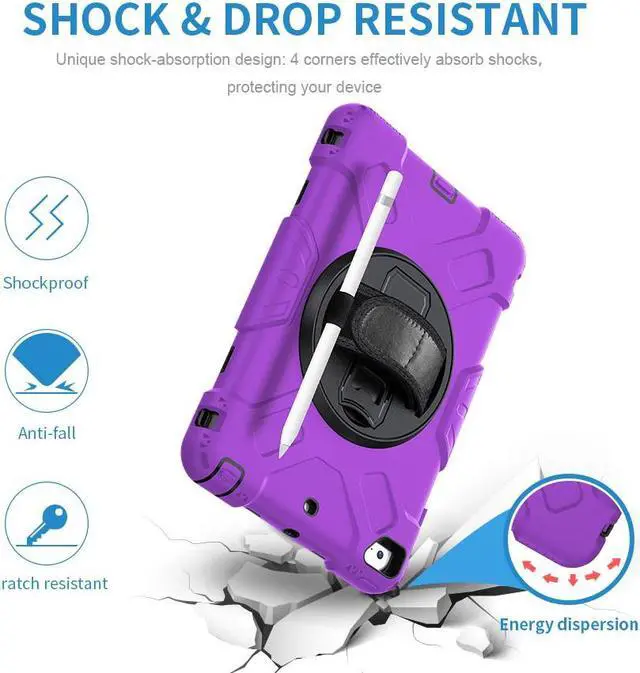 Alt view image 2 of 7 - BONAEVER iPad Mini 5 Case, iPad Mini 4 Case, Protective Rugged Cover with Pencil Holder, Hand Strap, Kickstand, Shoulder Strap for iPad Mini 5th/4th Gen 7.9 Inch for Kids Purple