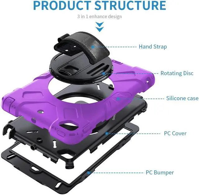 Alt view image 6 of 7 - BONAEVER iPad Mini 5 Case, iPad Mini 4 Case, Protective Rugged Cover with Pencil Holder, Hand Strap, Kickstand, Shoulder Strap for iPad Mini 5th/4th Gen 7.9 Inch for Kids Purple