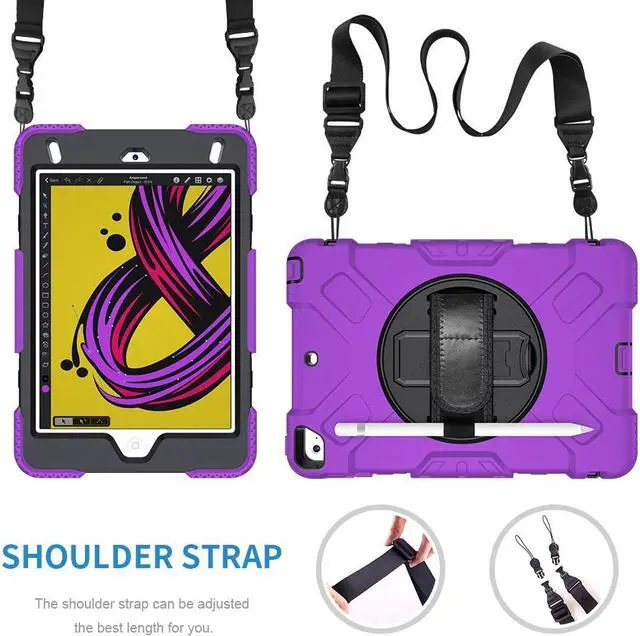 Alt view image 5 of 7 - BONAEVER iPad Mini 5 Case, iPad Mini 4 Case, Protective Rugged Cover with Pencil Holder, Hand Strap, Kickstand, Shoulder Strap for iPad Mini 5th/4th Gen 7.9 Inch for Kids Purple