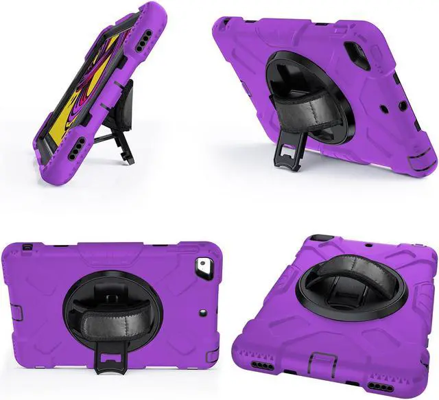 Alt view image 4 of 7 - BONAEVER iPad Mini 5 Case, iPad Mini 4 Case, Protective Rugged Cover with Pencil Holder, Hand Strap, Kickstand, Shoulder Strap for iPad Mini 5th/4th Gen 7.9 Inch for Kids Purple