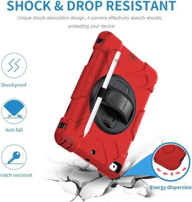 Alt view image 4 of 7 - BONAEVER iPad Mini 5 Case, iPad Mini 4 Case, Protective Rugged Cover with Pencil Holder, Hand Strap, Kickstand, Shoulder Strap for iPad Mini 5th/4th Gen 7.9 Inch for Kids Red