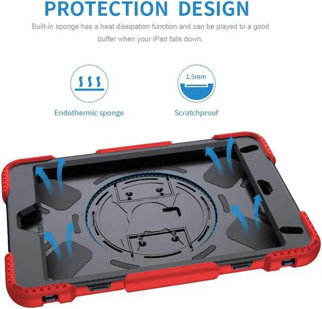Alt view image 7 of 7 - BONAEVER iPad Mini 5 Case, iPad Mini 4 Case, Protective Rugged Cover with Pencil Holder, Hand Strap, Kickstand, Shoulder Strap for iPad Mini 5th/4th Gen 7.9 Inch for Kids Red