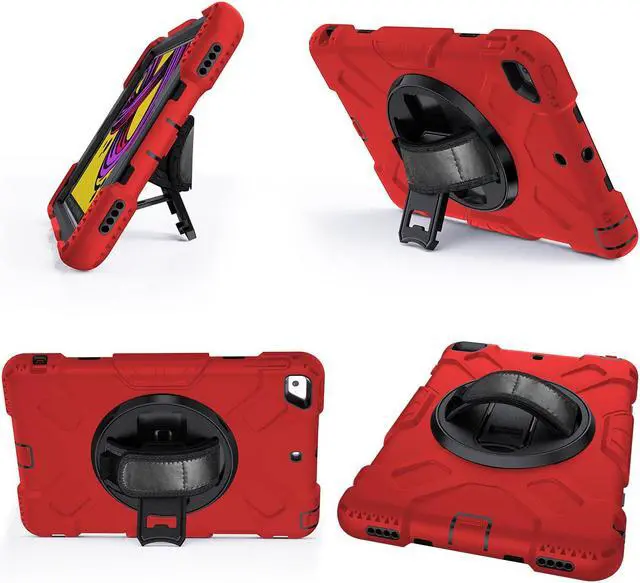 Alt view image 3 of 7 - BONAEVER iPad Mini 5 Case, iPad Mini 4 Case, Protective Rugged Cover with Pencil Holder, Hand Strap, Kickstand, Shoulder Strap for iPad Mini 5th/4th Gen 7.9 Inch for Kids Red