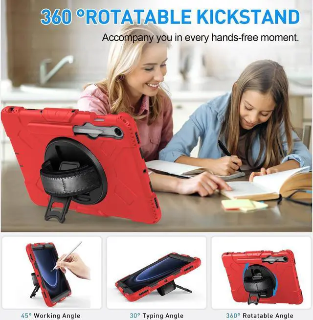 Alt view image 4 of 7 - BONAEVER Case for Samsung Galaxy Tab S10 Lite/ S10 FE/ S9 FE 5G 10.9 Inch / Tab S9 11 Inch with Screen Protector Pencil Holder [360 Rotating Hand Strap] & Stand, ShockProof Protective Cover