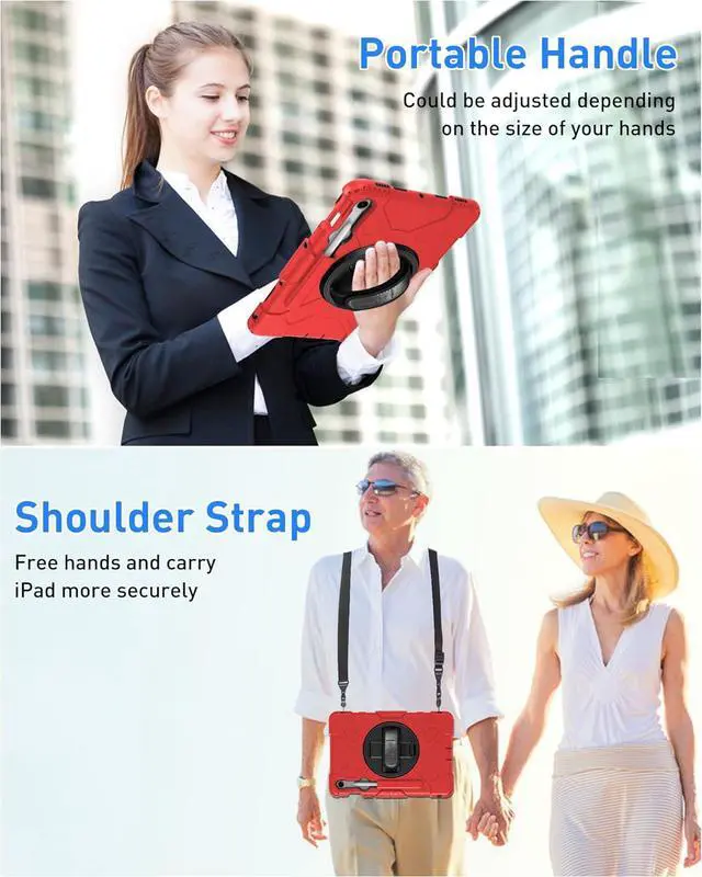 Alt view image 6 of 7 - BONAEVER Case for Samsung Galaxy Tab S10 Lite/ S10 FE/ S9 FE 5G 10.9 Inch / Tab S9 11 Inch with Screen Protector Pencil Holder [360 Rotating Hand Strap] & Stand, ShockProof Protective Cover